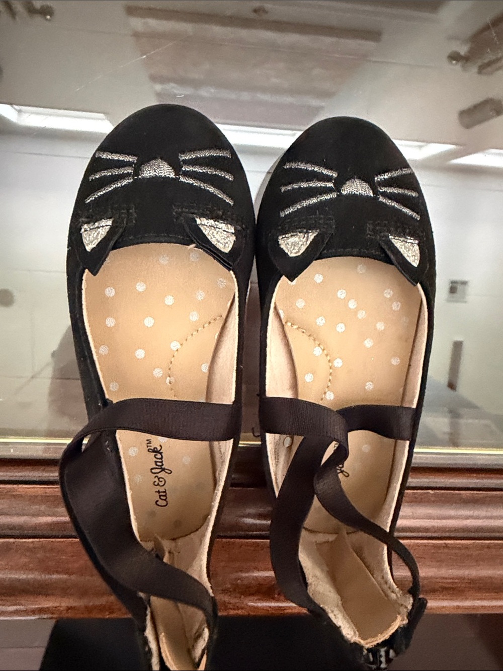 Cat & Jack Black Girl's Cat Face Mary Jane Flats